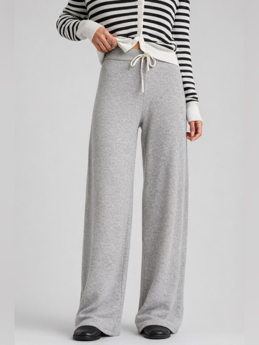 Splendid Silk Cashmere Luxe Blend Knit Pants XL Heather Gray Wide Leg Drawstring